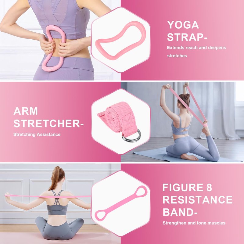 NITMTYOU Home Pilates Essentials Kit for Women - Complete Set with 9" Yoga Ball, Figure 8 Resistance Band, Pilates Bands, Accessories, and Pilates Ring - Perfect for Beginners Home Workouts