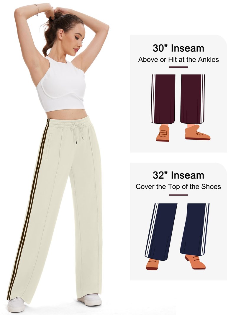 Tapata Long Women's 32" Inseam Casual Pants Track Athletic Sweatpants Warm Up Loose Side Stripe Street Slacks, Beige, S