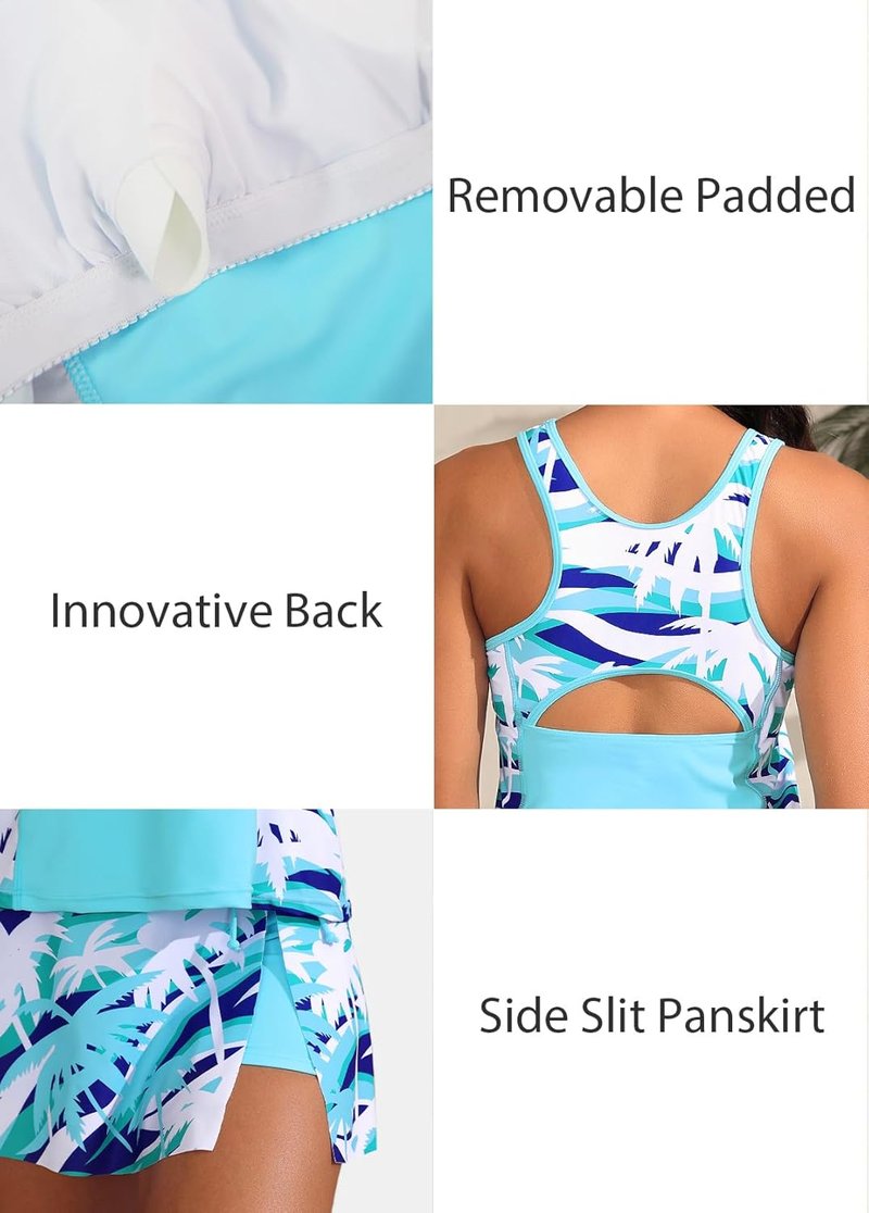Tribal Print Tankini Swimsuits for Women - Modest Tummy Coverage 2-Piece Sporty Bathing Suit | Skirted Design