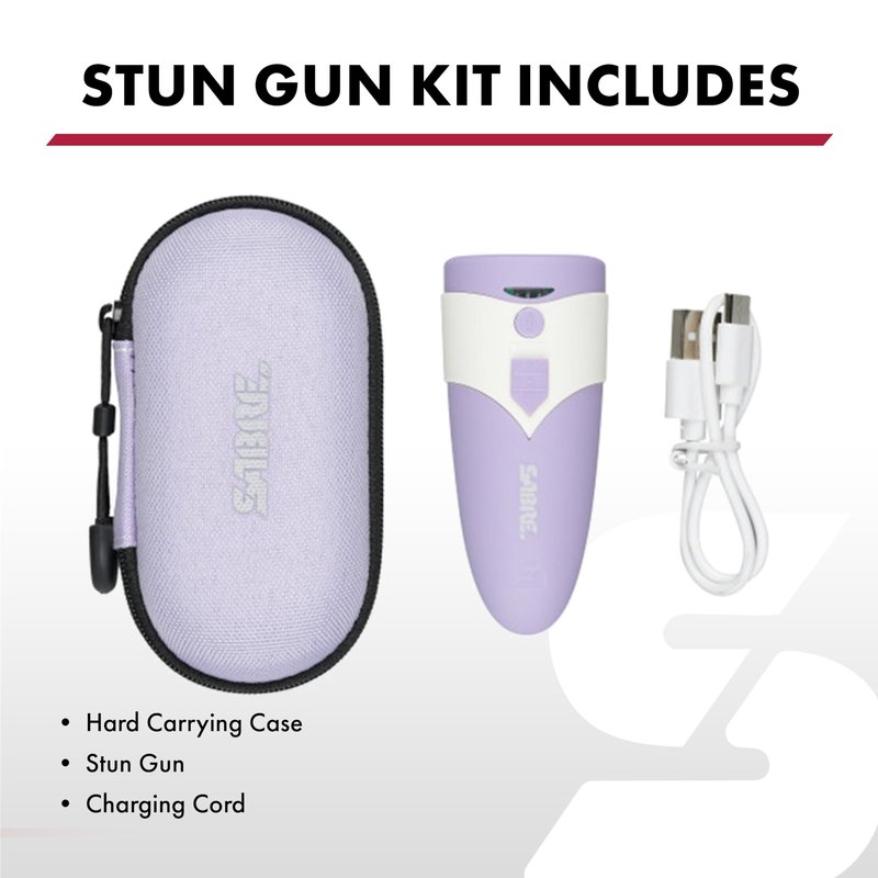 SABRE 3-in-1 Stun Gun with Personal Alarm & LED Flashlight, 1.69 µC Charge, Loud 130dB Alarm, 130 Lumen LED Light (3 Modes), Rechargeable Battery, Compact-Ergonomic Design, Travel Case & Charging Cord