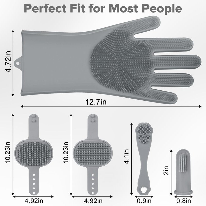Augwind 6PCS Pet Grooming Kit for Dogs, Cats and Horses | Dog Washing Gloves | Cleanroom Gloves | Dog Bath Brush | Dog Bath Gloves | Dog Shampoo Brush | Dog Bath Supplies (Grey)