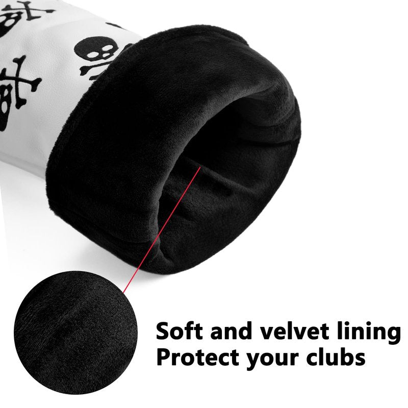 Gbourly Golf Club White Skull and Crossbones Skeleton Fairway Wood Head Cover PU Leather Headcover