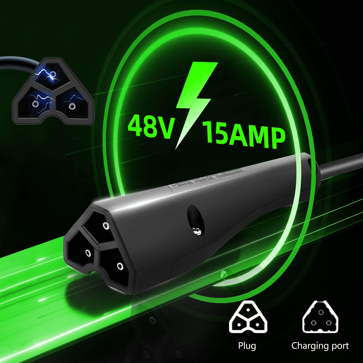Golf Cart Battery Charger, 15 AMP 48 Volt Golf Cart Charger for EZGO RXV & TXT with 3-Pin Triangular Plug, 900W EZGO Charger, 20% Faster & Safer for Lead Acid Battery, Auto Power-Off & IP67 Waterproof