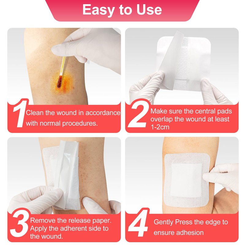 Niceful 50 Count Adhesive Gauze Island Dressing 4" x 4", Water-Resistant Wound Dressing Bandages, Sterile & Absorbent Medical Grade Adhesive Pads, First Aid Pads FSA Eligible