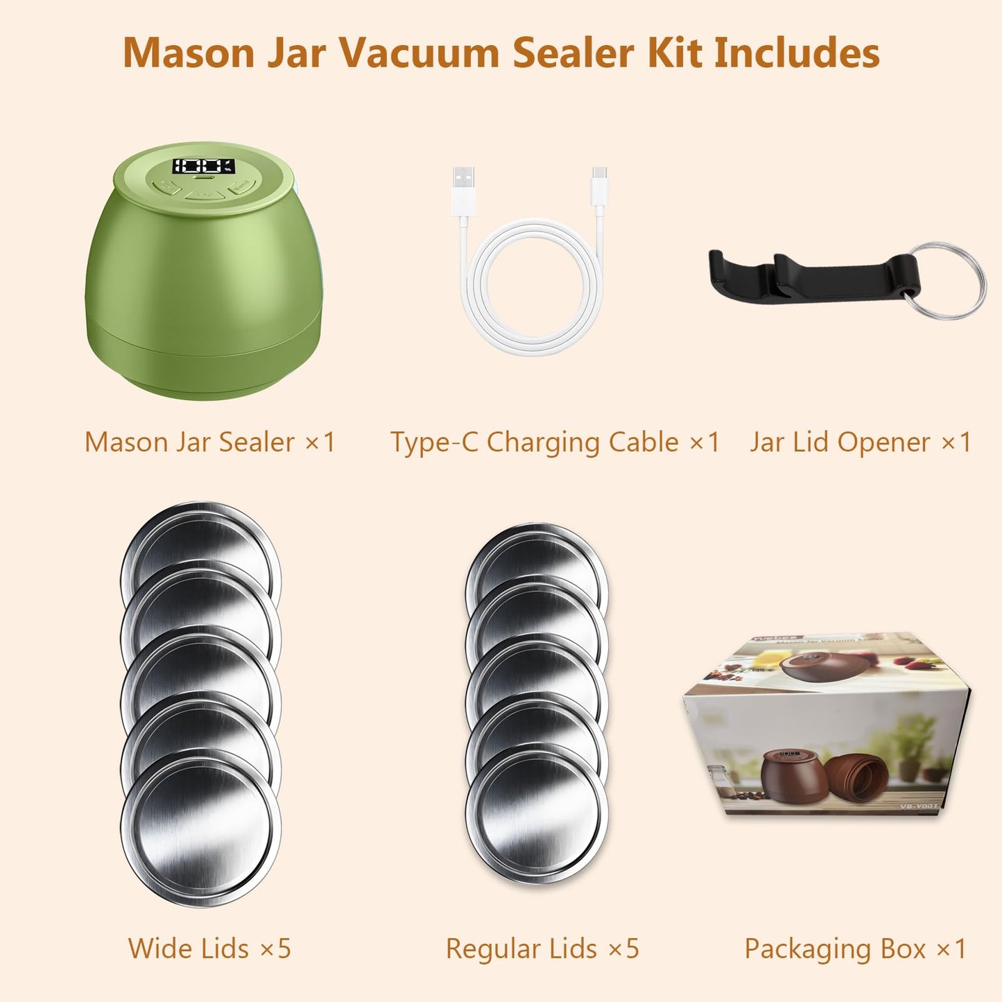 FUTUREZEN Electric Mason Jar Vacuum Sealer for Regular/Wide Mouth, Green