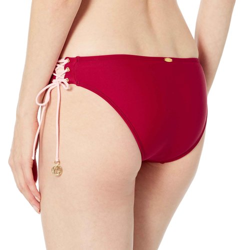 Luli Fama Women's Standard LA CORREDERA Interlaced Side Full Coverage Bikini Bottom, vino, MED