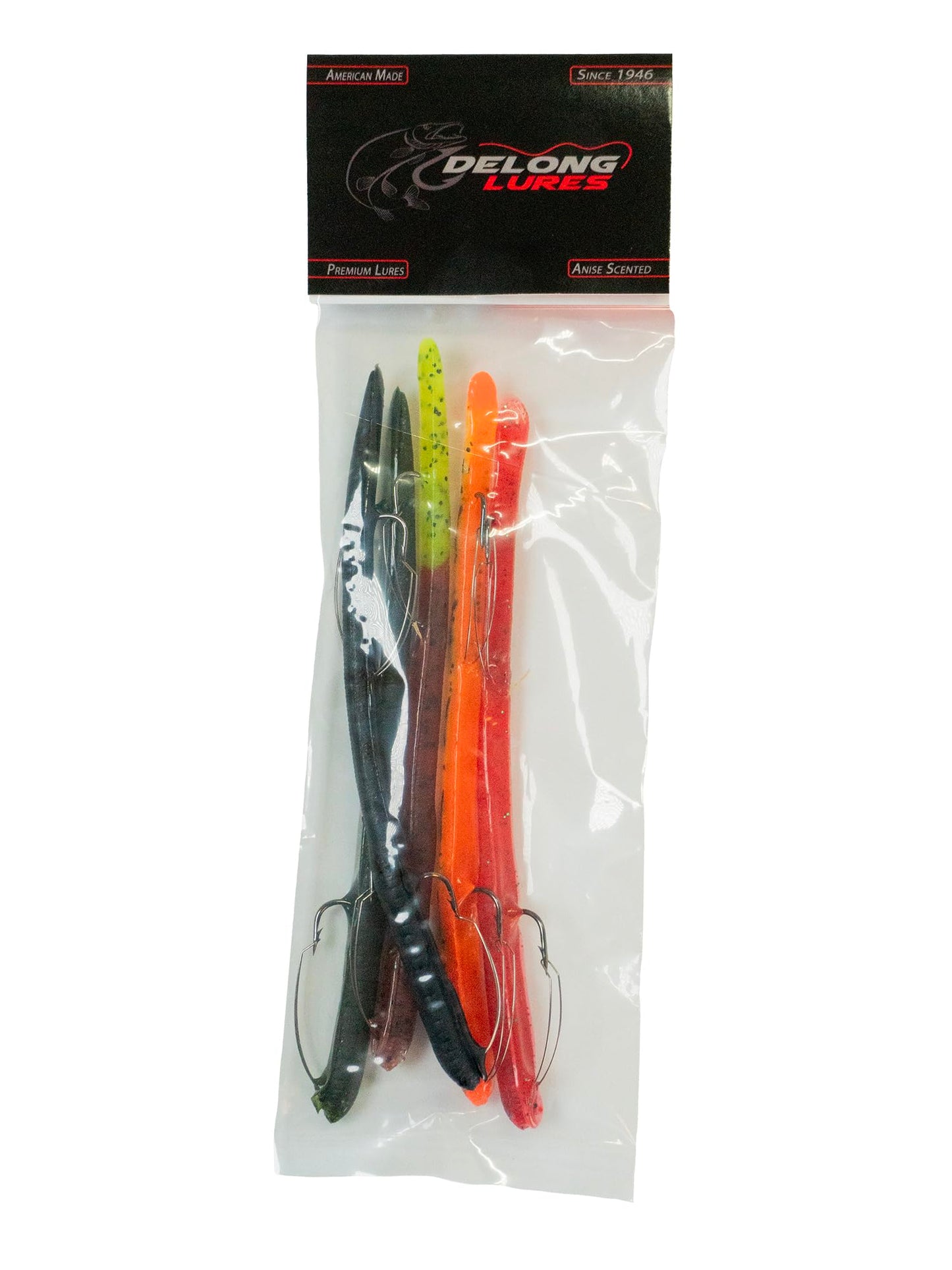 DeLong Lures 10" Pre-Rigged Weedless Swim Bait β Twister Tail Soft Plastic Bass Fishing Lure, Motor Oil, Durable Freshwater Bait, 5-Pack, Made in USA