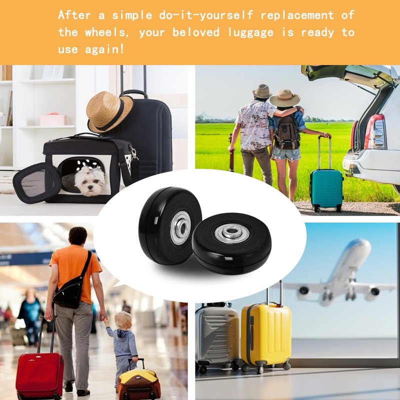 Luggage Suitcase Replacement Wheels 1.97inch(50mm) Diameter 8 Pcs 0.55inch(14mm) Thickness Wheel with 3 Sizes Axle Wear-Resistant Mute Rubber Swivel Caster Repair Kits for Trolley Bag Travel Box