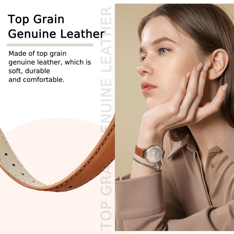 Leather Bands Compatible with Garmin Lily 2, 14mm Top Grain Soft Loop Straps Quick Release Replacement Adjustable Wristband for Lily 2 Classic/Active Smart Watch Accessory for Grace Women