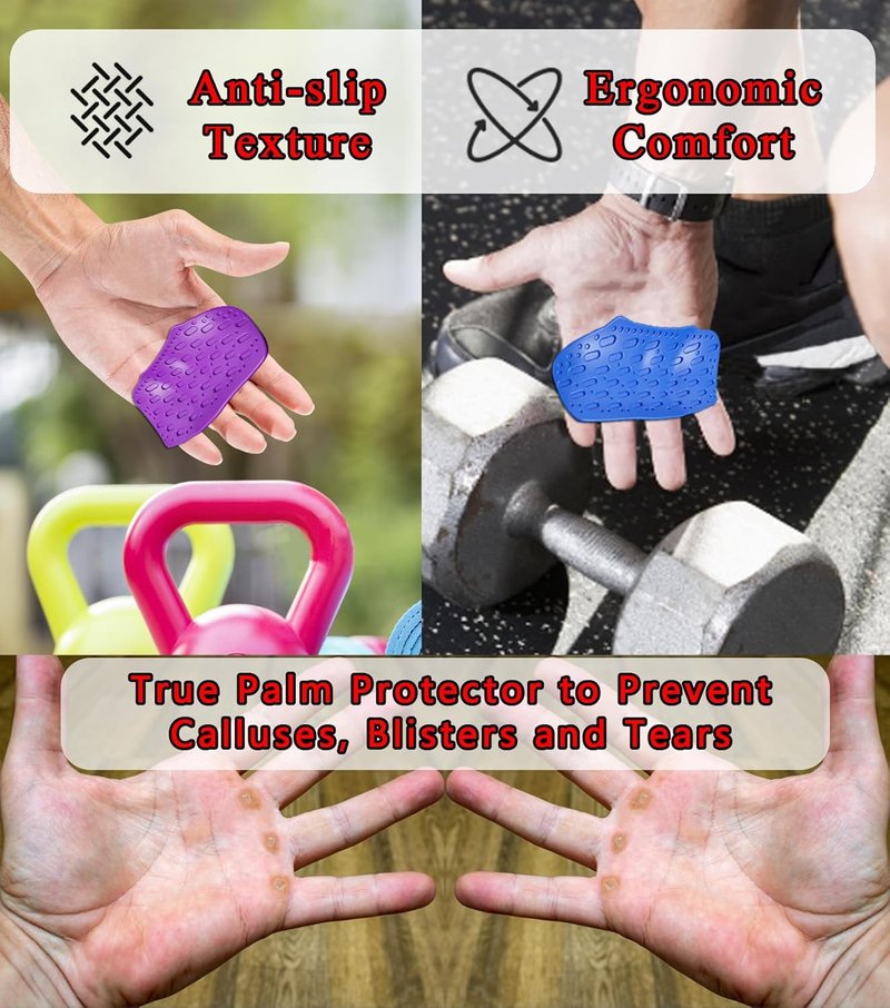 Weight Lifting Grips - Ergonomic Silicone Gym Pads for Palm Protection | 2 Pairs for Men & Women