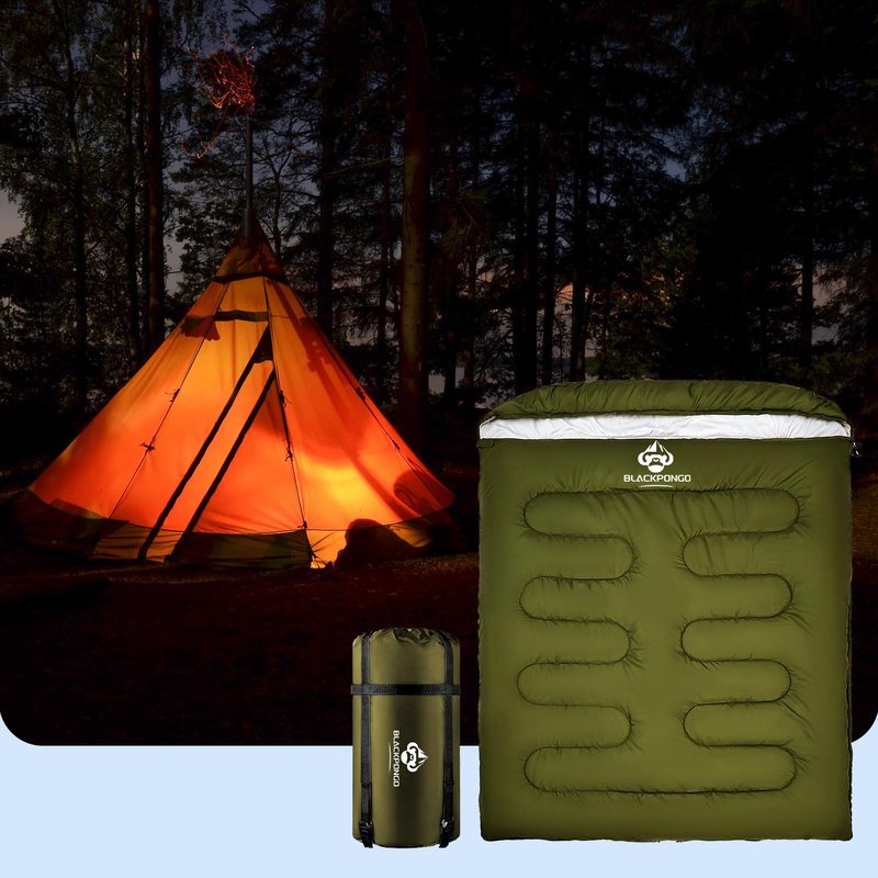 Blackpongo Double Sleeping Bag for Adults Men Women, XL Queen Size Two Person Sleeping Bag for All Season Camping Hiking Backpacking 2 Person Sleeping Bags for Cold Weather & Warm