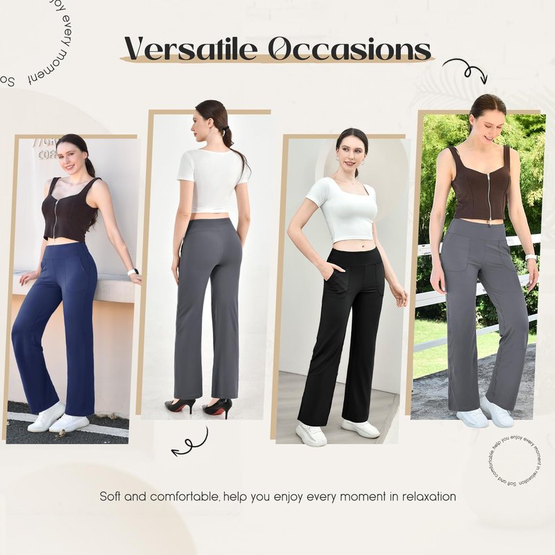Walifrey Wide Leg Yoga Pants for Women, Loose Stretch Sweatpants with Pockets Casual Lounge, Grey, L
