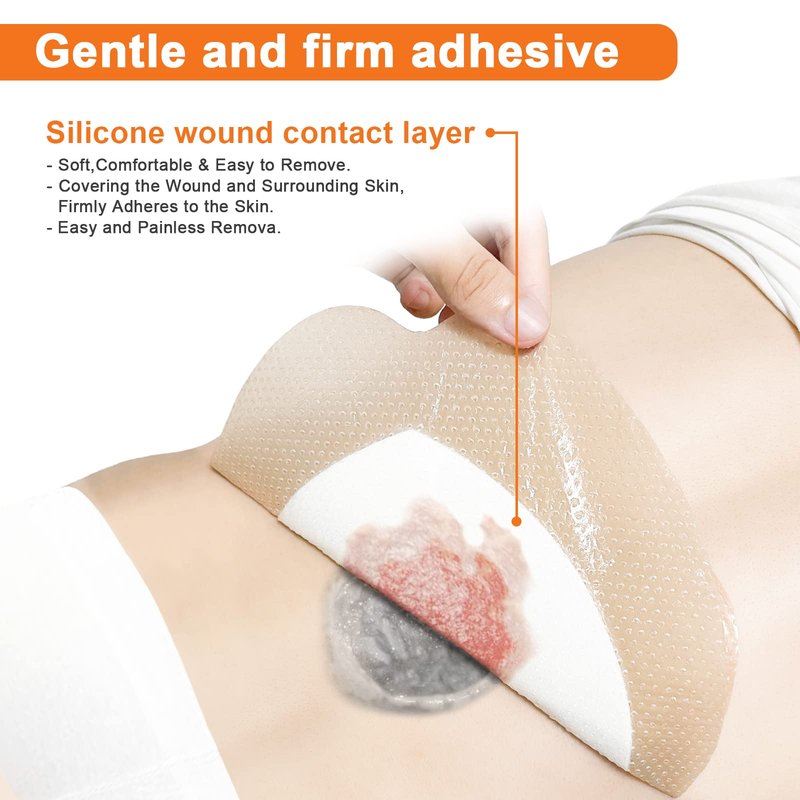 Carbou Silicone Sacrum Foam Dressing, 9''x9''(23cm x23cm) Bordered Adhesive Sacral Foam Dressing,Soft Bed Sore Bandages,Wound Care Products,Box of 5 Dressings