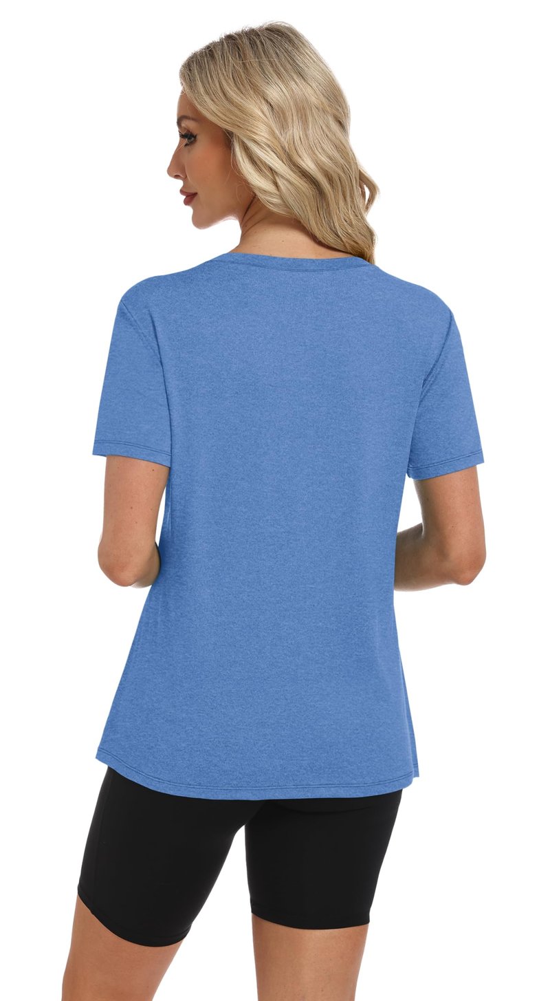 NIASHOT Summer Tops for Women 2025 Short Sleeve Workout Clothes Athletic Shirts Pilates Outfits Camisetas Deportivas para Blue L