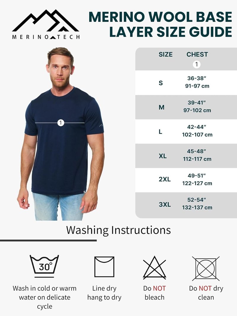 Merino Wool T-Shirt for Men - Lightweight 100% Merino Wool Base Layer | Comfortable Fit