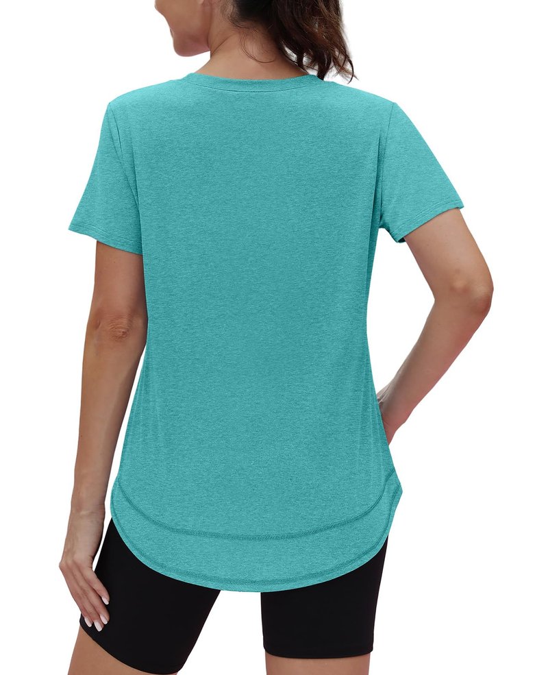 Workout Tops for Women Spring Summer Short Sleeve Golf Outfits Gym Essentials Activewear Running Shirts Aqua S