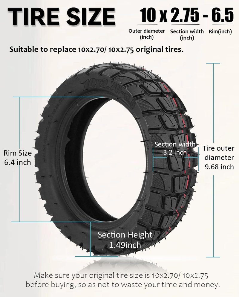 GLDYTIMES 10x2.75-6.5 Vacuum Tire 10 Inch Off-road Tire for Speedway 5 Dualtron 3 Hover-1 Alpha JOYOR S Hiboy Titan PRO Electric Scooter Puncture-Proof Explosion-Proof Tyre, Shockproof Super-Grip
