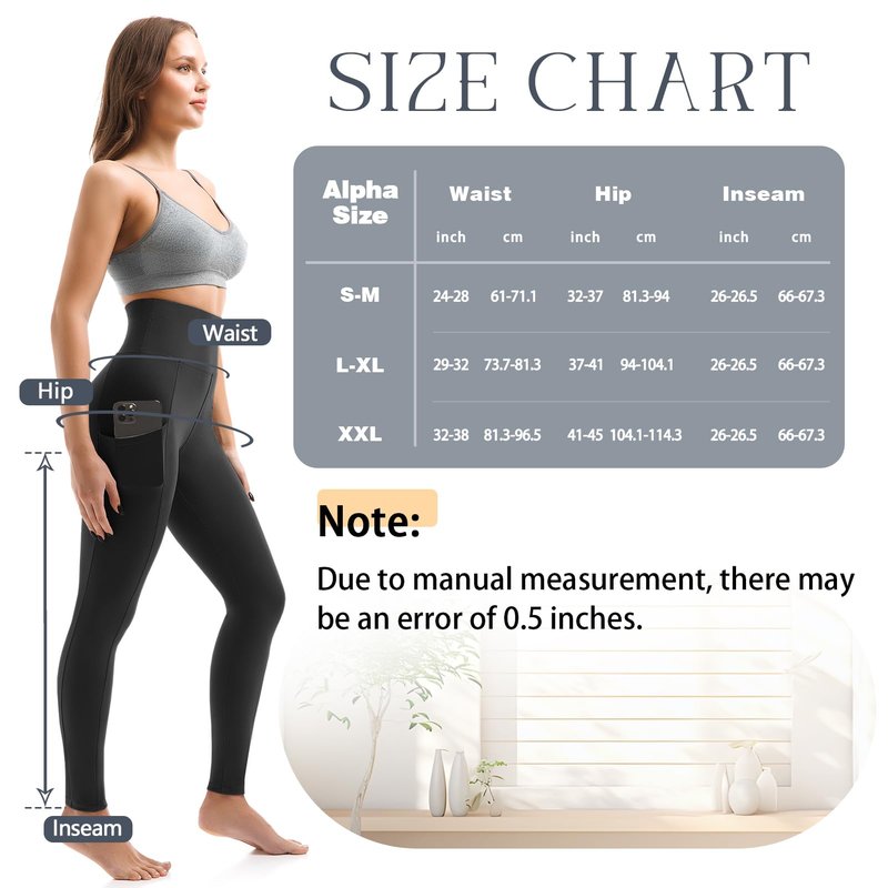 Leafigure 2 Pack Leggings with Pockets for Women, High Waisted Soft Leggings for Yoga Gym Black/Grey XXL
