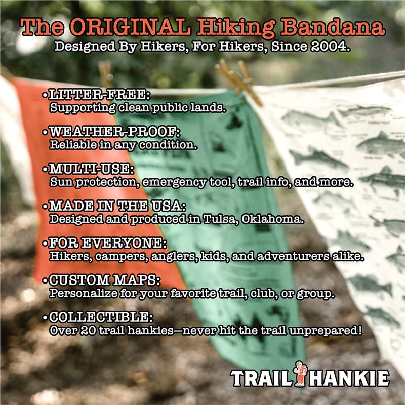 Trail Hankie Knot Essentials Bandana – Knot Tying Guide for Hiking, Camping, Fishing & Scouts – 100% Cotton, Made in USA, 22x22 Multi-Use Bandana