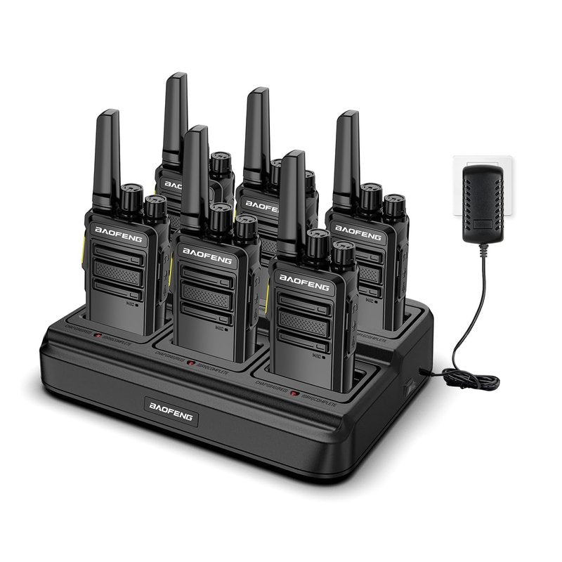 BAOFENG BD-V12B Radio 6 Pack Long Range Walkie Talkies for Adults, Rechargeable Two-Way Radios Walkie Talkies with Earpiece, 6 Way Multi Gang Charger, USB Charging Battery for School,Church,Cruise