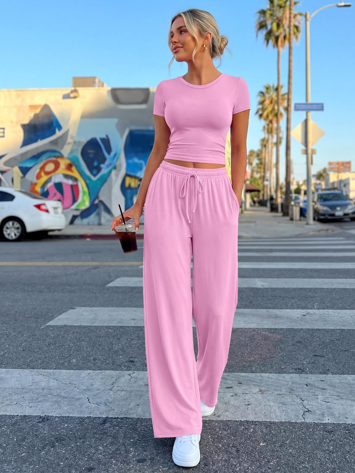 Trendy Queen Womens 2 Two Piece Set 2026 Summer Workout Vacation Gym Clothes Spring Fashion Lounge Matching Airport Travel Outfit Resort Wear Fitness Athleisure Clothing