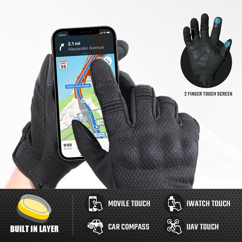 AXBXCX Touchscreen Full Finger Gloves for Men, Padded Outdoor Gloves Black Medium