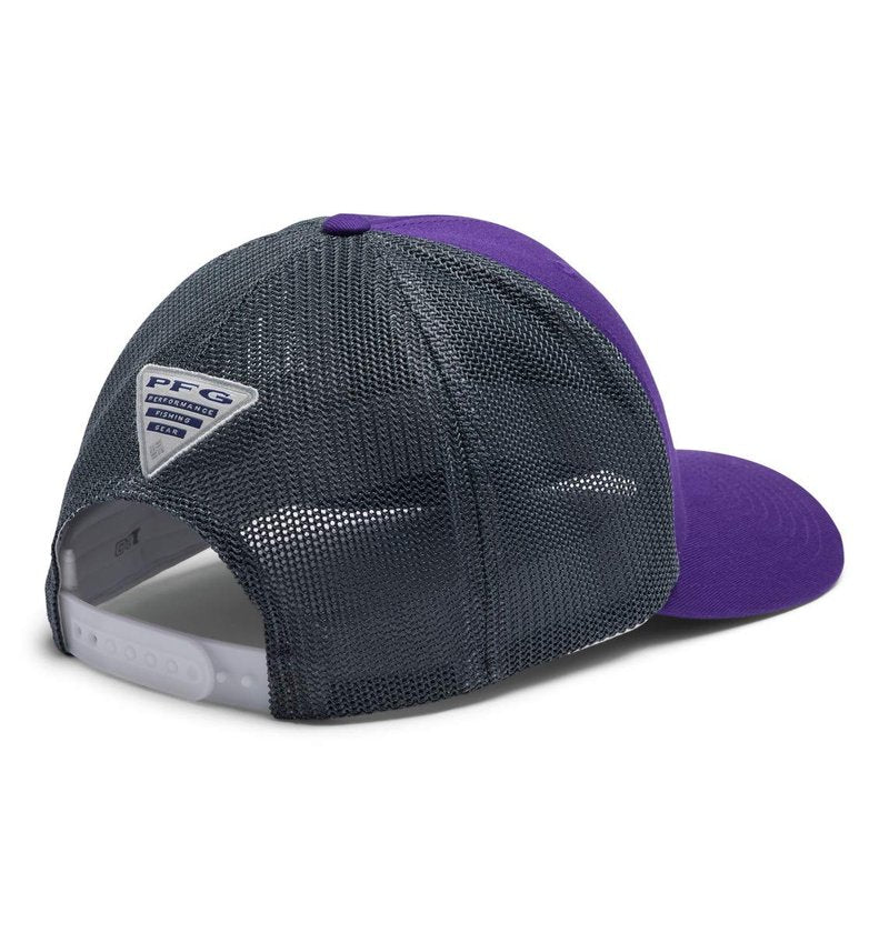 Columbia Unisex PFG Mesh Snap Back Ball Cap, LSU - Vivid Purple/Charcoal, One Size