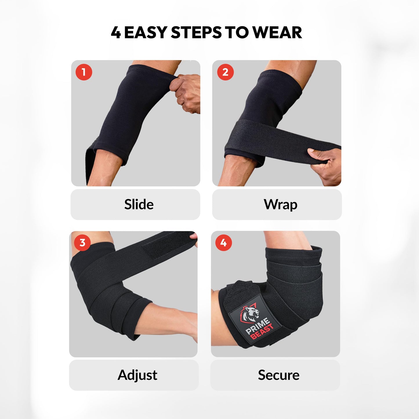 Prime Beast Hybrid Elbow Wraps for Weightlifting, Compression Sleeve and Adjustable Wrap Support for Bench Press, Powerlifting, and Gym Training (1 Pair) (Black, Small)
