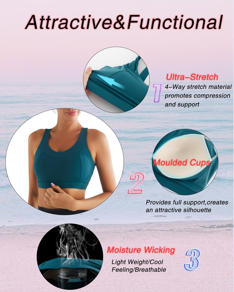 RUNNING GIRL High Impact Sports Bras for Women,Racerback Running Bra Workout Crop Tank Tops Longline Sports Bra Push up(WX2667 Teal L)