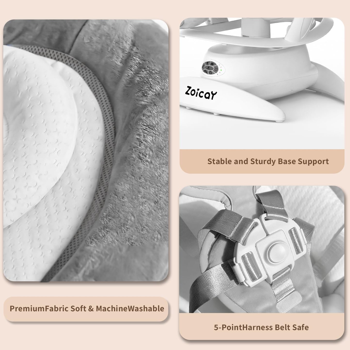 Baby Swing, 3-in-1 Baby Swings for Infants with Motion Detection & Vibration Comfort, 360° Rotating Electric Baby Swings with 5 Speeds & 3 Swing Modes, Infant Swing for Baby with 12 Preset Melodies