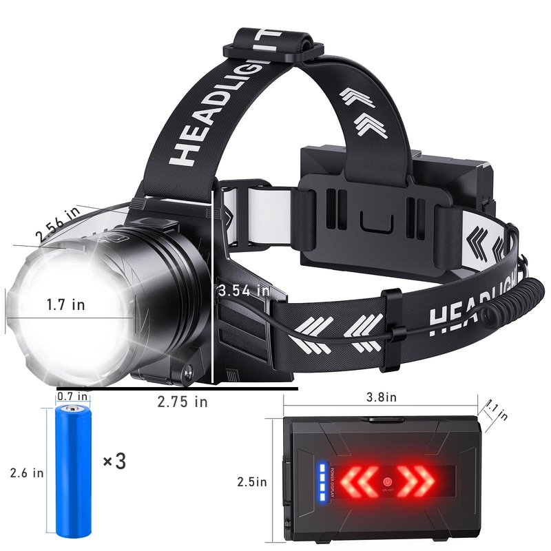 SWZA Super Bright Headlamp Rechargeable 99000 Lumens, 7 Modes Head Lamp, Zoomable Head Light for Forehead, 90° Adjustable Headlamps for Adults, Long Runtime & Waterproof Fishing, Camping