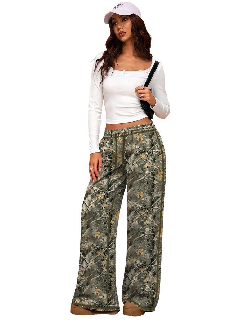 LUYAA Womens Baggy Sweatpants Wide Leg Sweatpants Women Petite Low Rise Cotton Sweatpant Dressy Casual Camo M