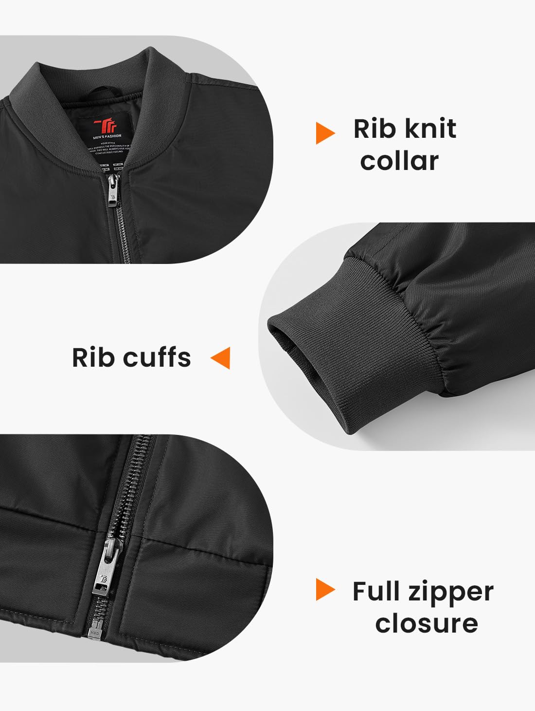 Gopune Men's Bomber Jacket Casual Fall Winter Warm Jacket Full Zip Padded Coats Outwear Black,L