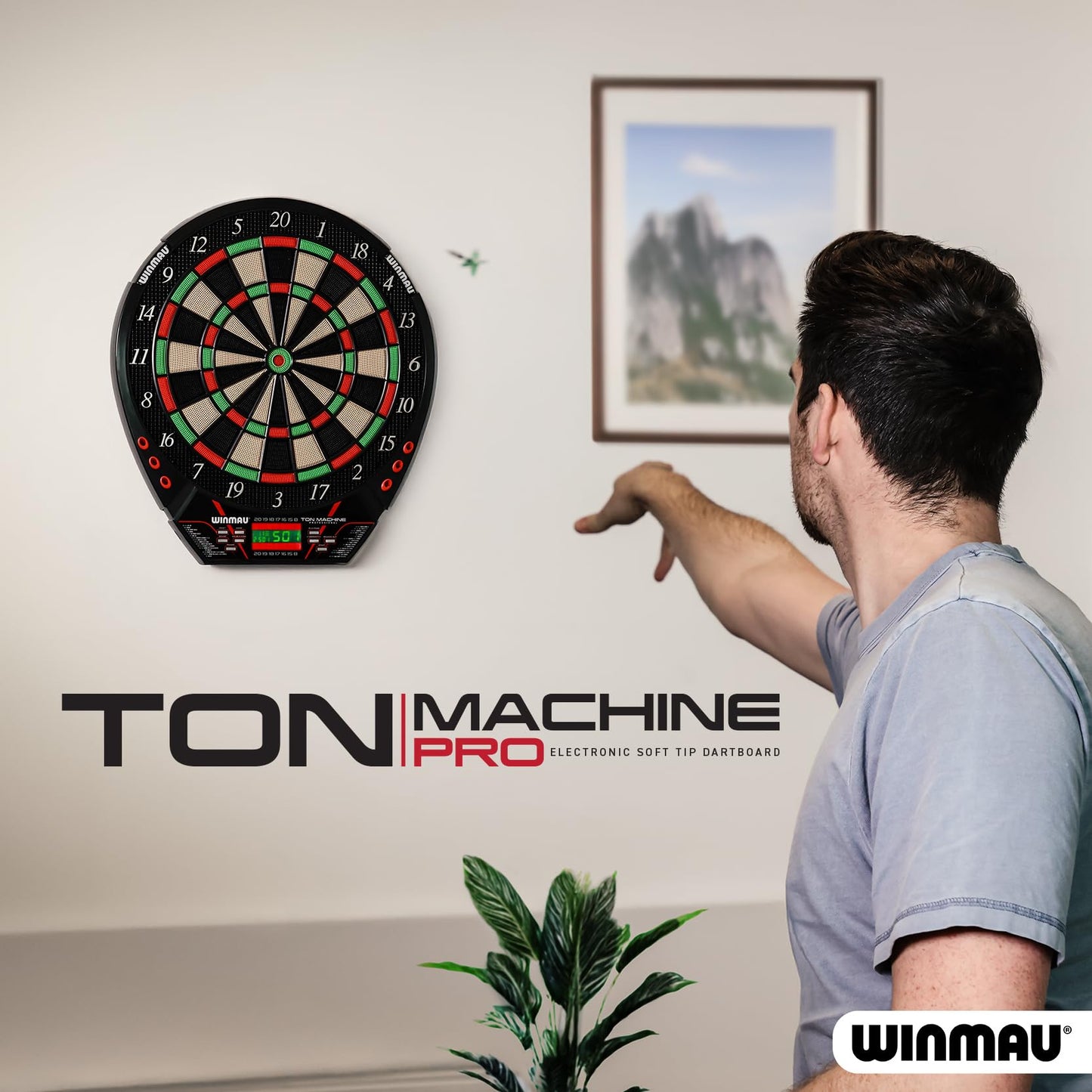 WINMAU Ton Machine Electronic Dartboard Set – Soft Tip Dart Board with 90+ Games, Digital Scoreboard & AI Play – 8 Player Multiplayer – Includes Darts, Tips & Throw Line