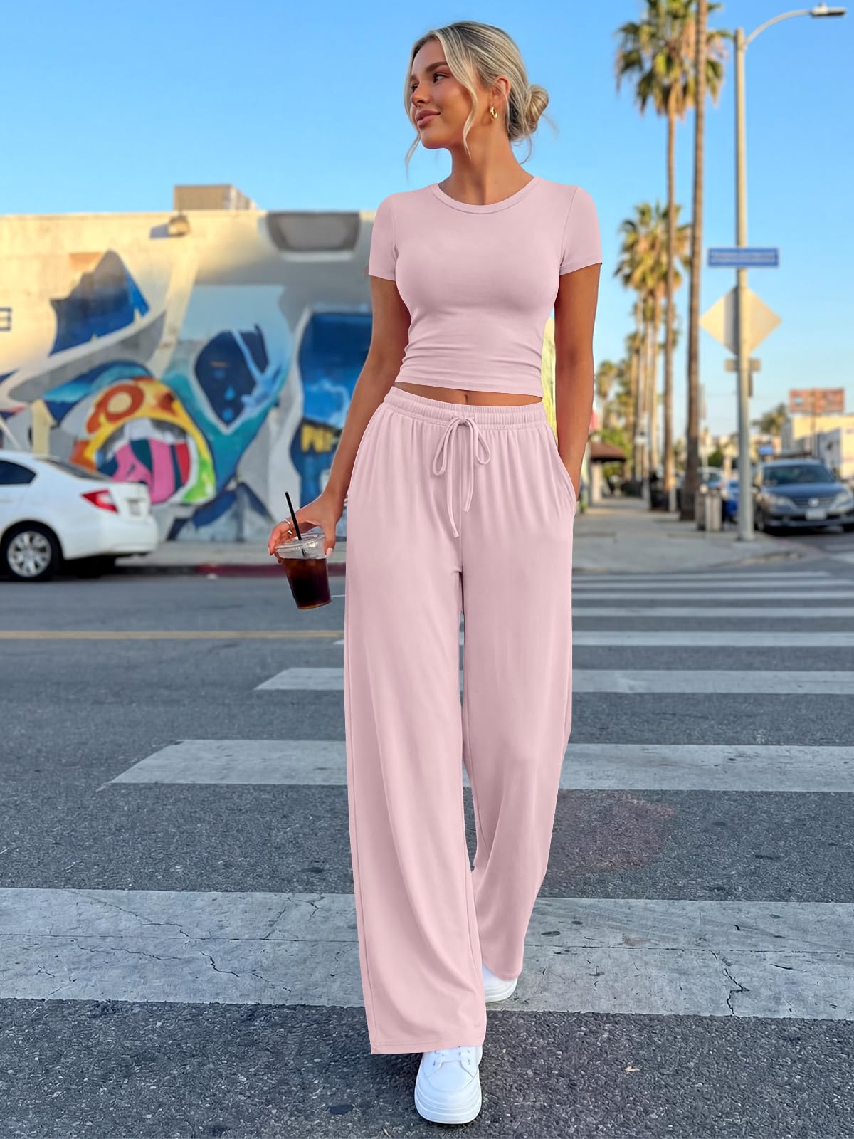 Trendy Queen Womens 2 Two Piece Set 2026 Summer Workout Vacation Gym Clothes Spring Fashion Lounge Matching Airport Travel Outfit Resort Wear Fitness Athleisure Clothing