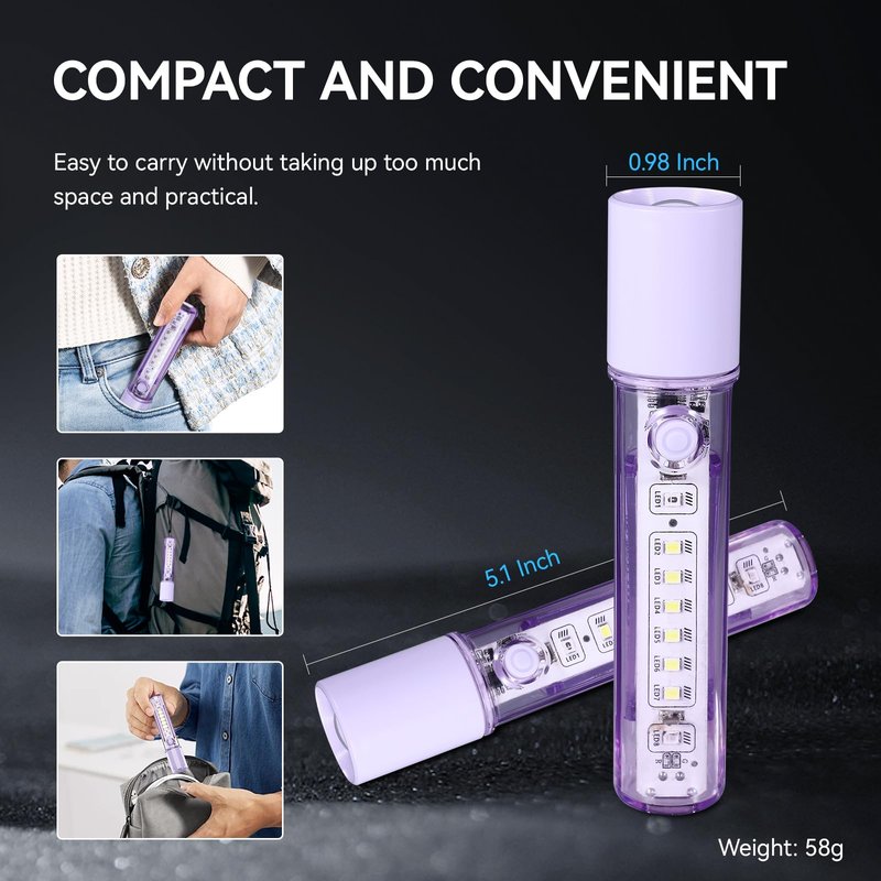 VAVOFO Purple LED EDC Flashlight - USB-C Rechargeable, Waterproof, Zoom Focus, 3 Modes, Red & Blue Emergency Strobe - Best for Outdoor, Tactical, and Survival Use