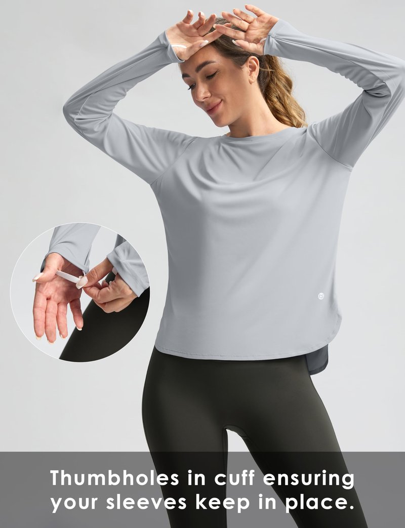 Women's Sun Shirts UPF 50+ Long Sleeve UV Protection Shirt Lightweight Quick Dry Workout Hiking Tops for Women(Light Grey,XXXL)