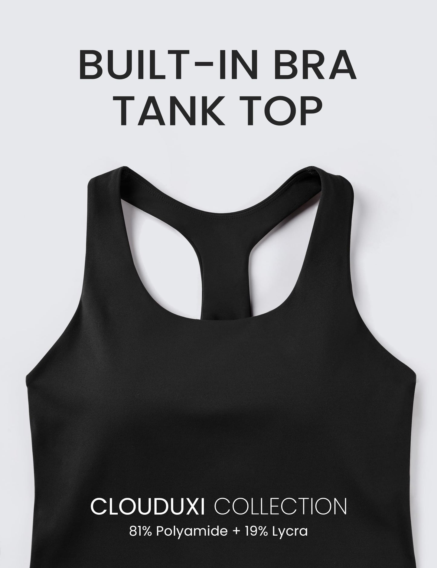 BAYDI Clouduxi Workout Tank Tops for Women Racerback Yoga Shirts with Built in Bra Gym Athletic Sleeveless Camisole Black