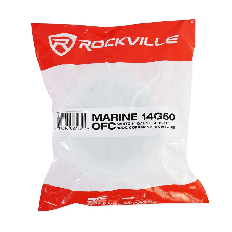 Rockville Marine 14G50 14 Gauge 50 Ft Tinned OFC Copper Speaker Wire, White, Marine-Grade Jacket, Super-Flex, Printed Markers, for Boats, RVs, and Outdoor Audio