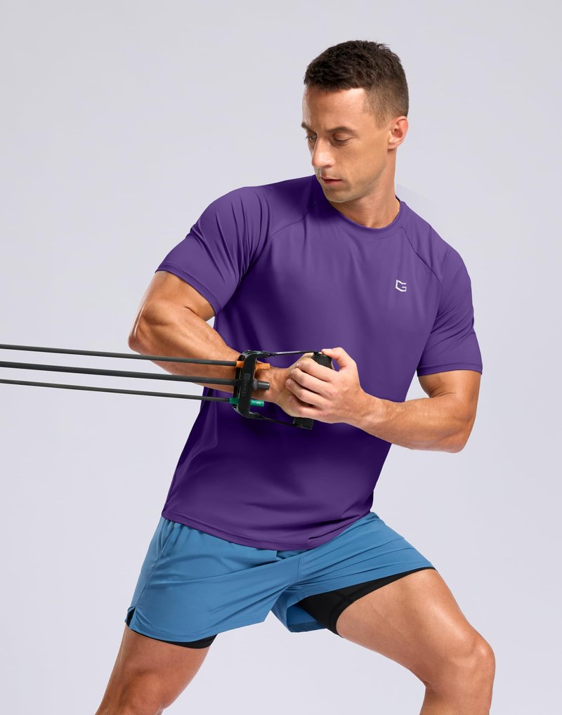 Men's Athletic Workout T-Shirts Moisture Wicking Cooling Running Shirts Short Sleeve Performance Tee for Gym Tennis(Purple,4XL)