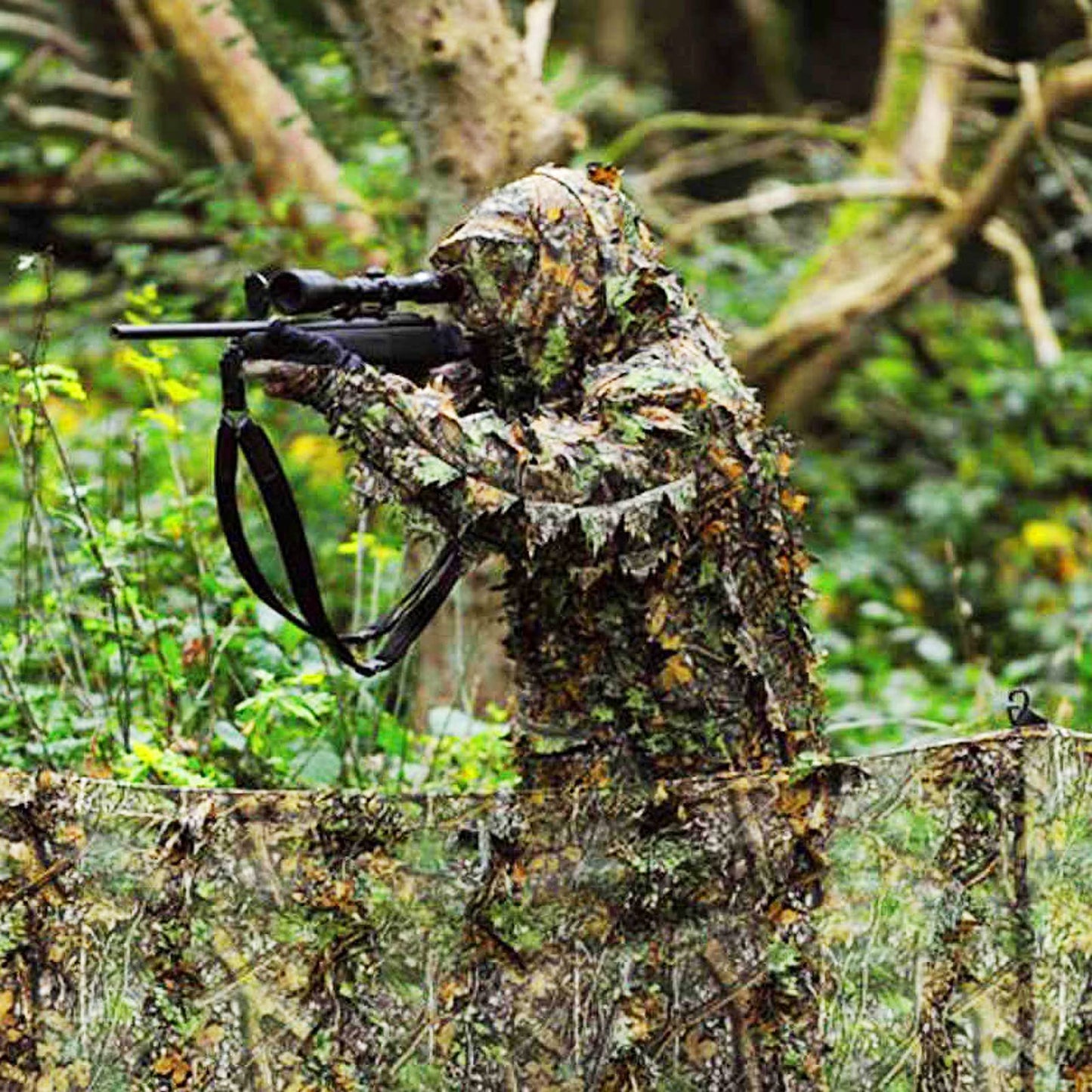 Outdoor Camouflage Ghillie Poncho 3D Leaves Hunting Cape Camouflage Cloak Stealth Ghillie Suit for Bird Watch Military CS Woodland