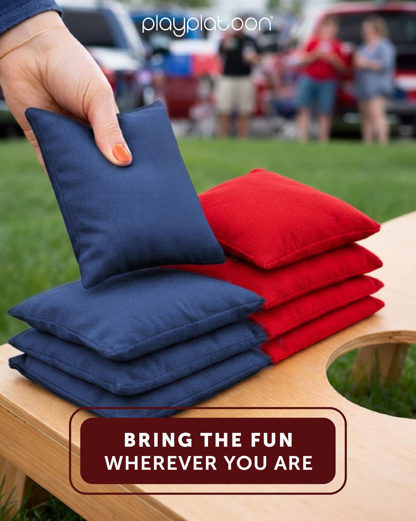 Play Platoon Cornhole Bags Set of 8, Red & Navy Blue Duck Cloth
