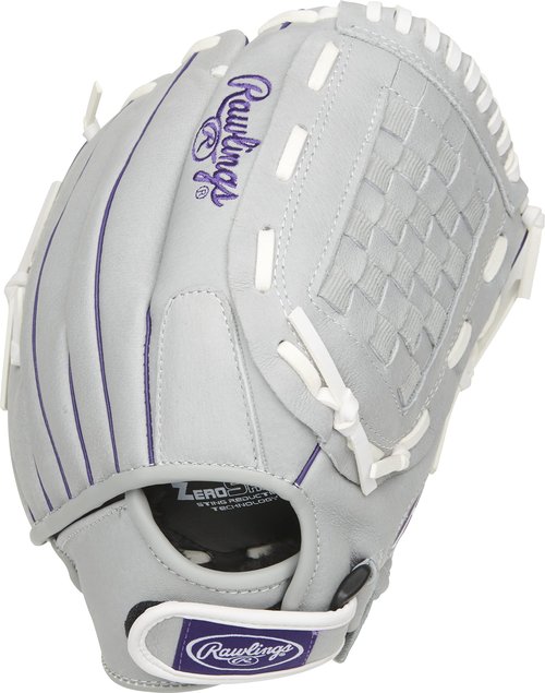 Rawlings Sure Catch Series Fastpitch Softball Glove, Purple/Grey/White, Right Hand Throw, 12.5 inch (SCSB125PU-6/0 12 1/2 BSK/NFC)