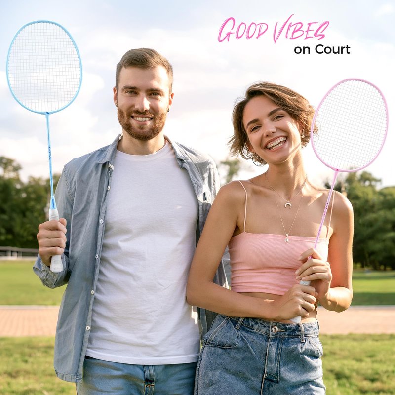 OGEENIER Badminton Rackets Set of 2, Lightweight Badminton Racquet Set for Backyards and Outdoor Games, Includes 2 Nylon Birdies, 2 Badminton Grips, 1 Carrying Bag