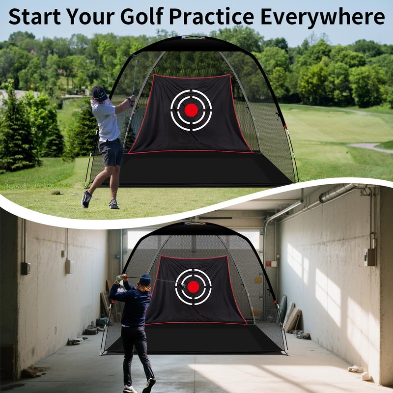 KAIDIDA Golf Hitting Net Portable: 12x7 FT Quick Set Up Driving Training Equipment for Backyard Garage Gift with Target Tee Cap Turf Ball