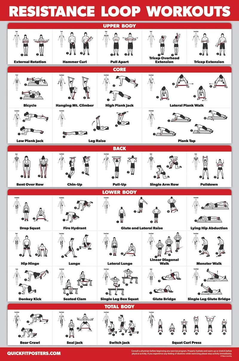 3 Pack: Resistance Bands Workouts Volume 1 & 2 + Resistance Loops Exercises Poster Set - Set of 3 Workout Charts (Laminated, 18" x 24")