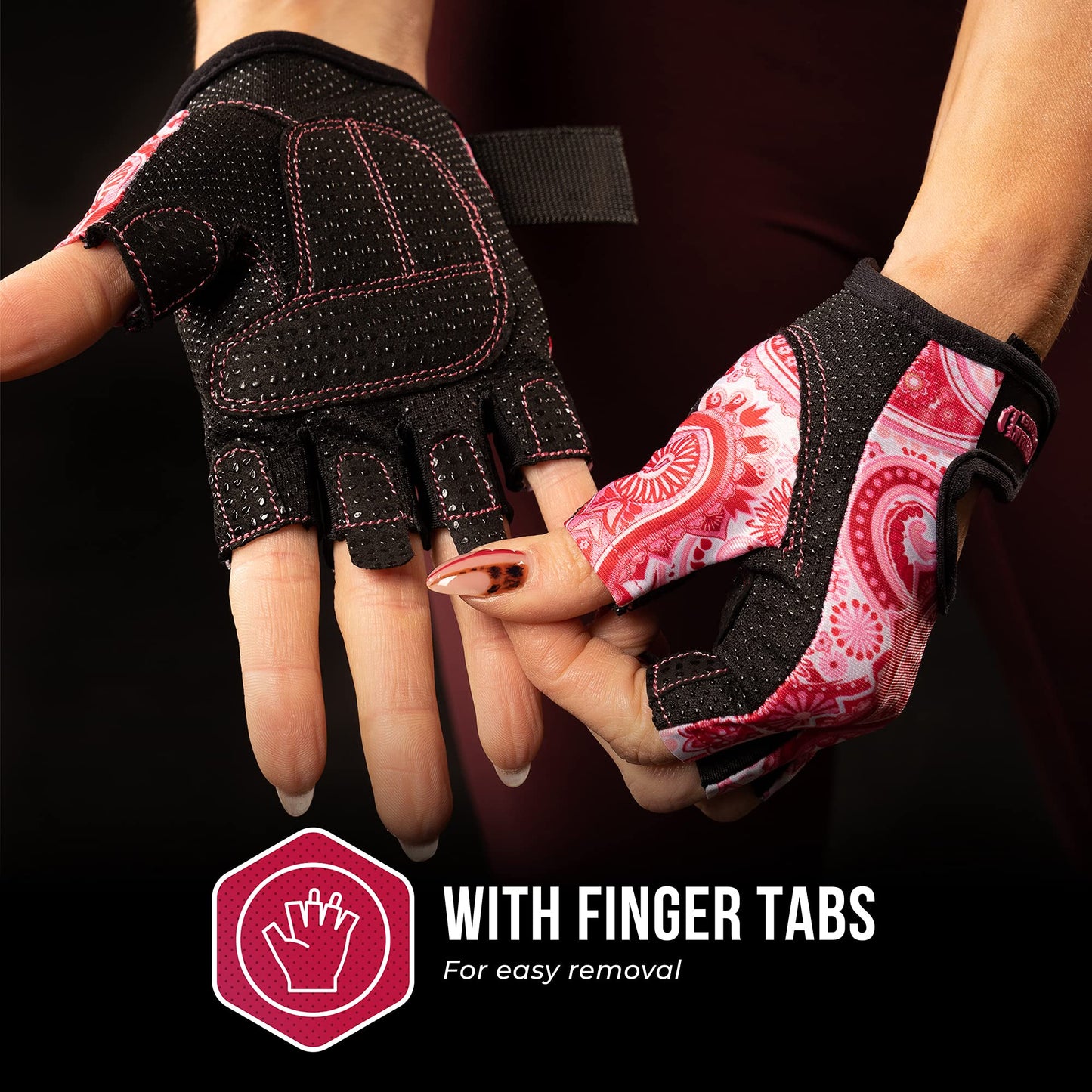 Contraband Pink Label 5387 Womens Design Series Paisley Print Lifting & Rowing Gloves (Pair) - Lightweight Vegan Medium Padded Microfiber Amara Leather w/Griplock Silicone (Pink, Large)