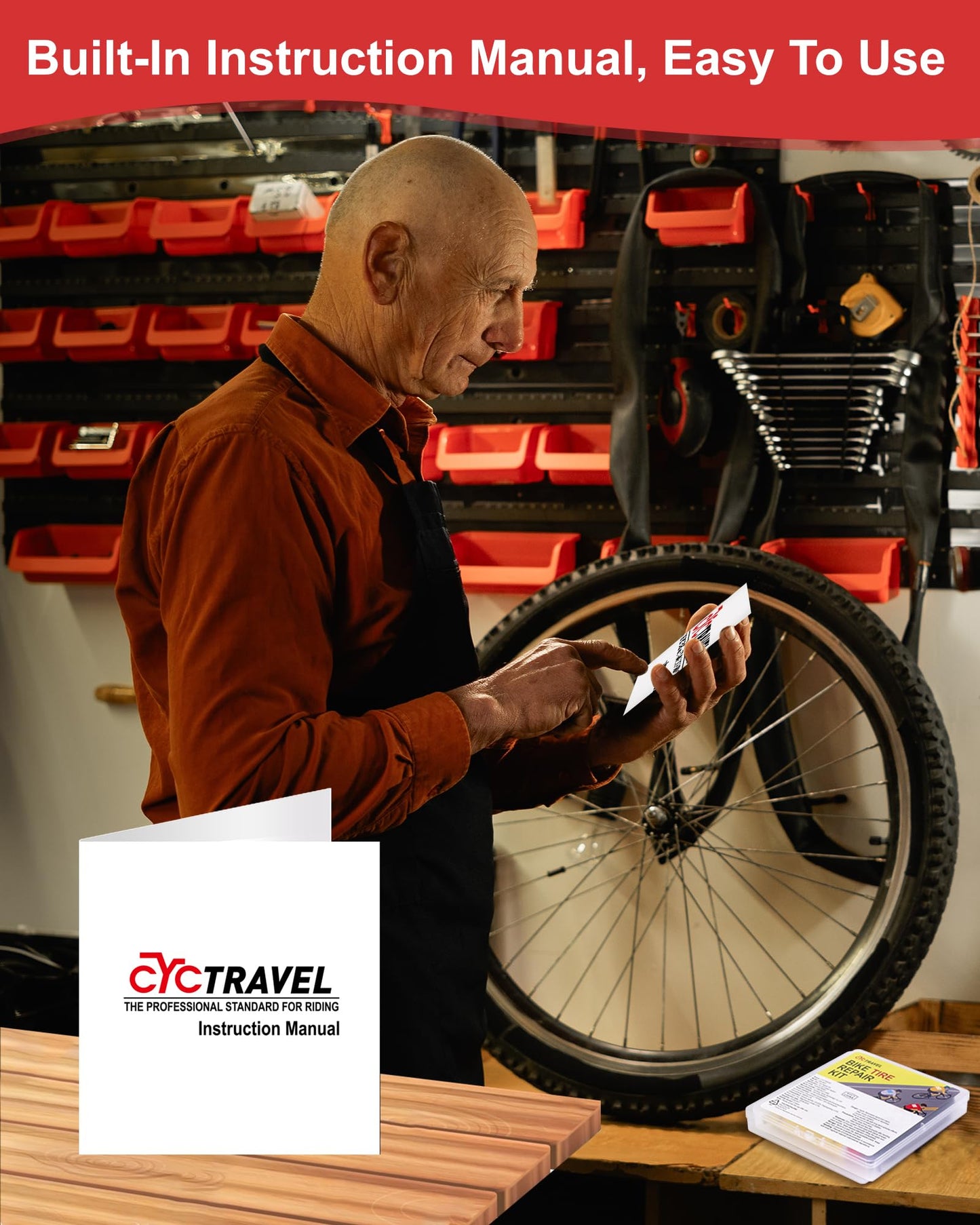 cyctravel Bike Tire Repair Kit, Bicycle Inner Tube Puncture Patch Kits with 20 PCS Vulcanizing Patches, User Manual, Metal Rasp and Tire Lever, Bike Patch Kit for Mountain and Road Bike