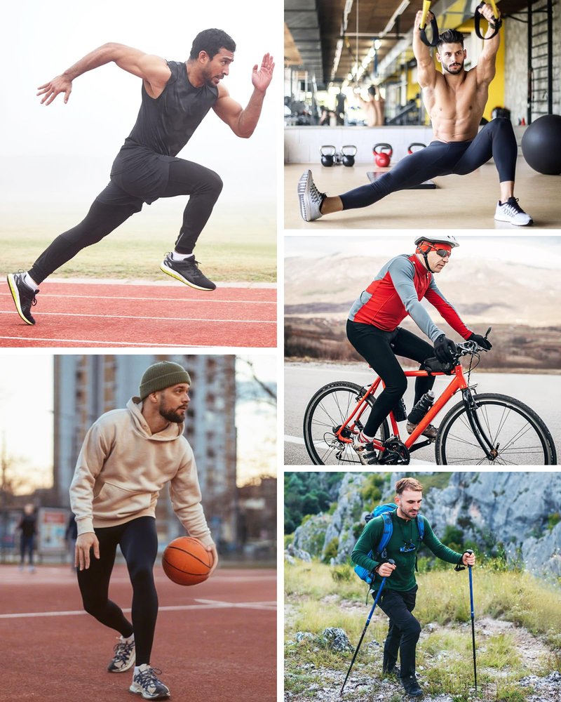 Poekuao Compression Pants Men Athletic Workout Leggings Running Tights Gym Sports Base Layer for Football Cycling Black White