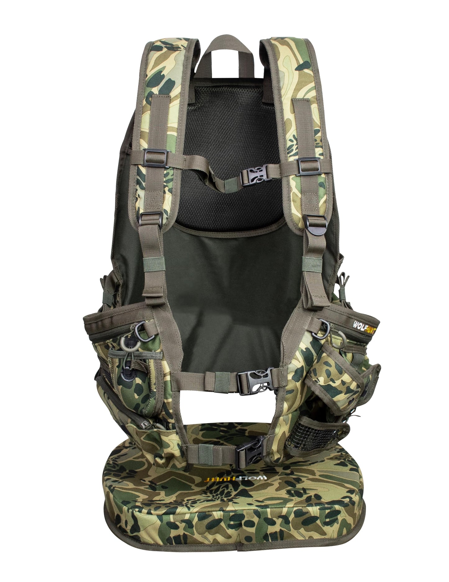 WOLFHUNT Turkey Vest with Seat Magnetic, Hunting Vest for Turkey with Large Game Bag, Extensive Adjustability & Multi-Function Pocket, Os_woods